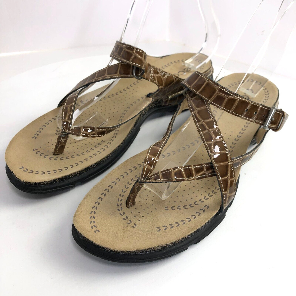 Ecco EUR 40 Women's Croc Adjustable Strappy Thong Brown Sandal PLS READ